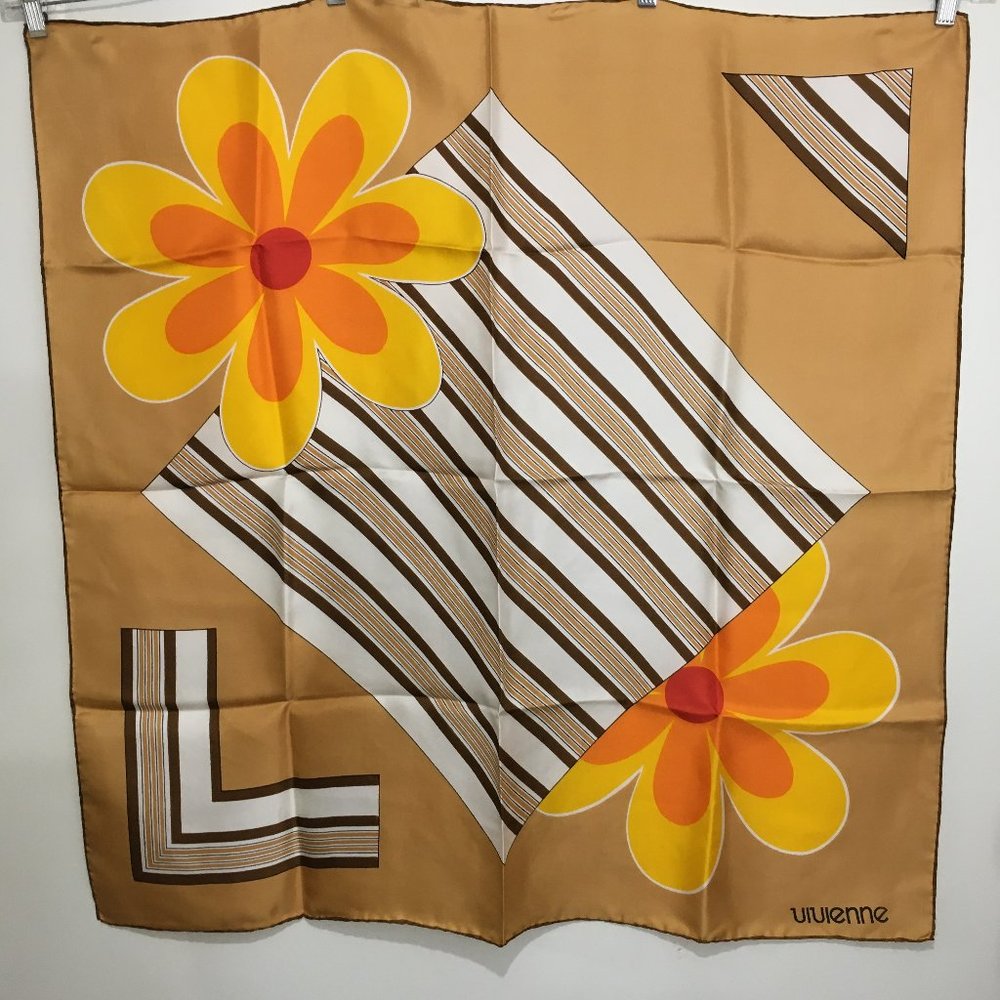Vivienne Mod Yellow Orange Flowers Brown Silk 34"